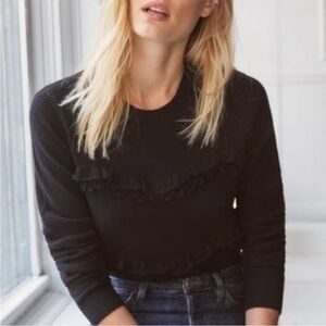 Sezane Andreas Black Ruffle Wool Sweater